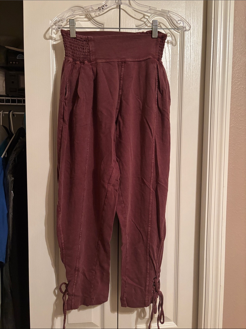 Free People Burgundy Drawstring Crop Pants